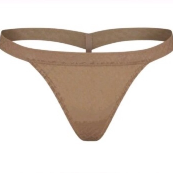 NWT Skims Logo Mesh Skimpy Thong Panty Clay Beige Sz 4X - Picture 1 of 6